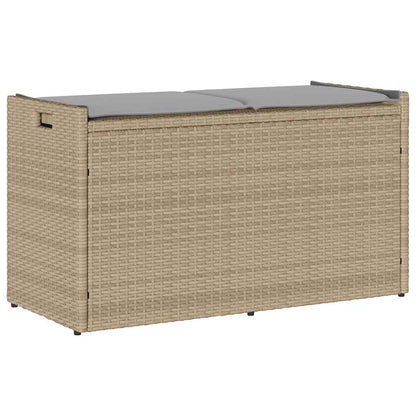 Opbergbank Met Kussen Voor Buiten 100 Cm Poly Rattan Beige En Lichtgrijs
