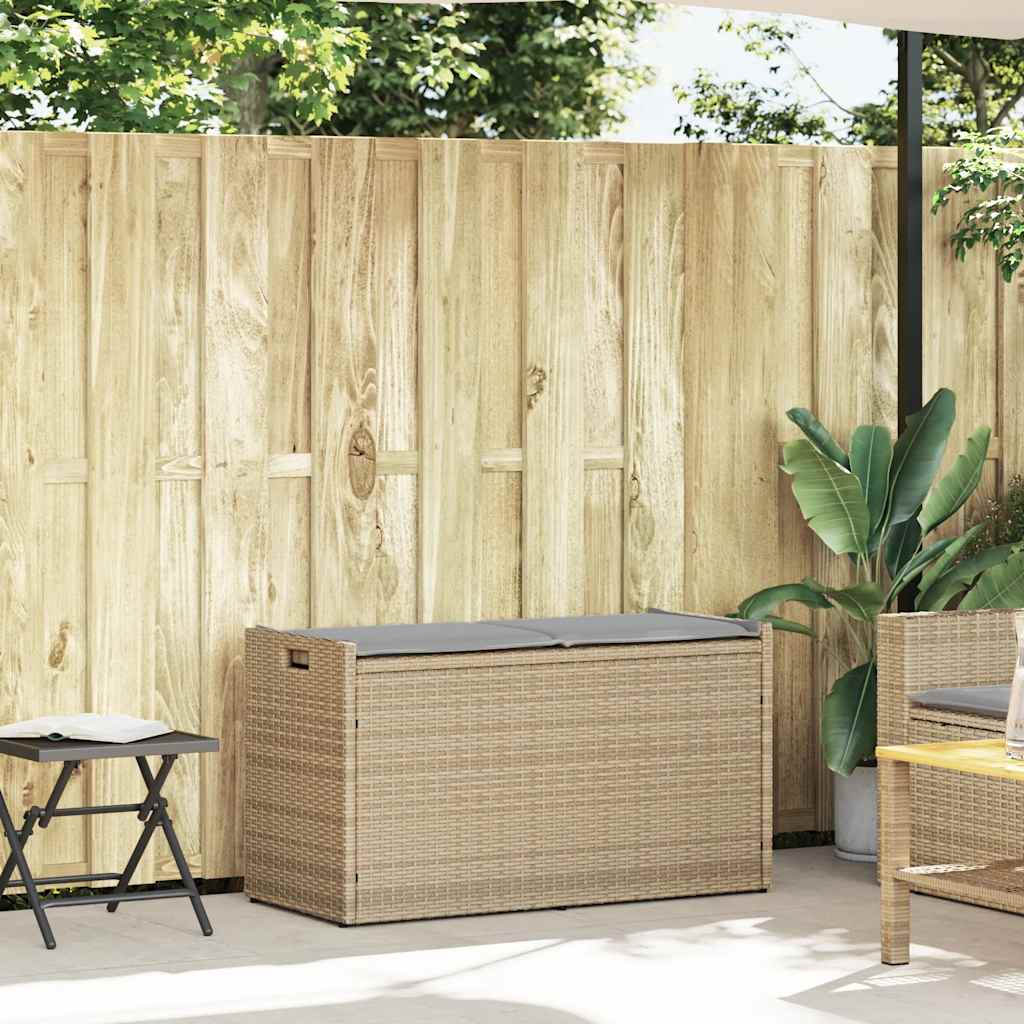Opbergbank Met Kussen Voor Buiten 100 Cm Poly Rattan Beige En Lichtgrijs
