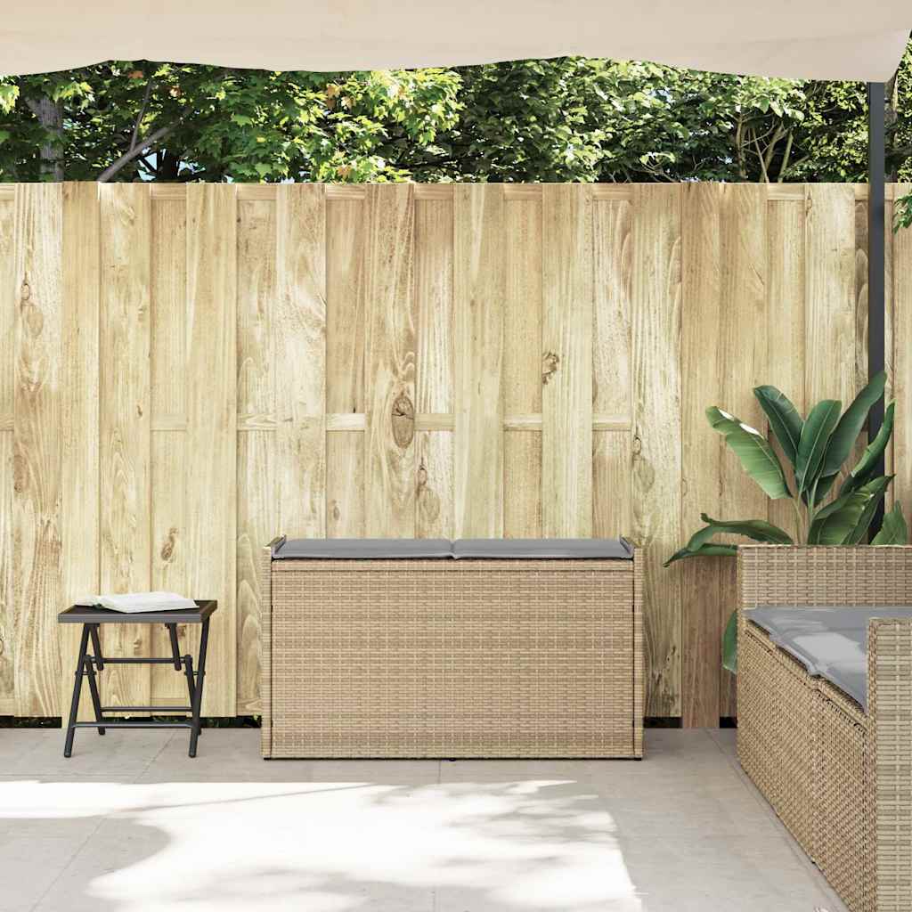 Opbergbank Met Kussen Voor Buiten 100 Cm Poly Rattan Beige En Lichtgrijs