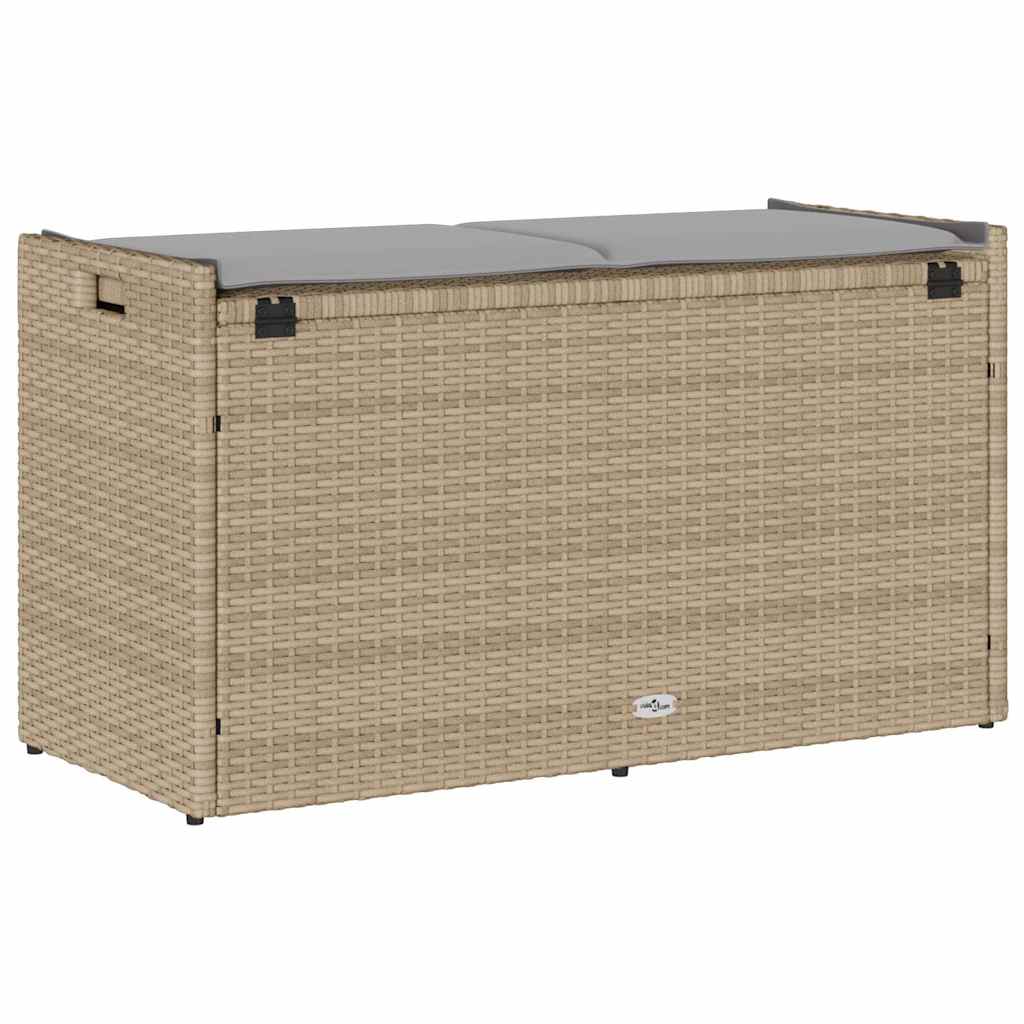 Opbergbank Met Kussen Voor Buiten 100 Cm Poly Rattan Beige En Lichtgrijs