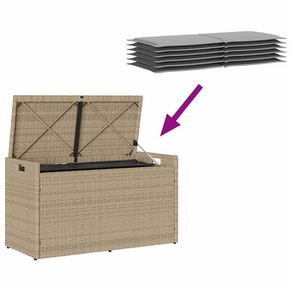 Opbergbank Met Kussen Voor Buiten 100 Cm Poly Rattan Beige En Lichtgrijs