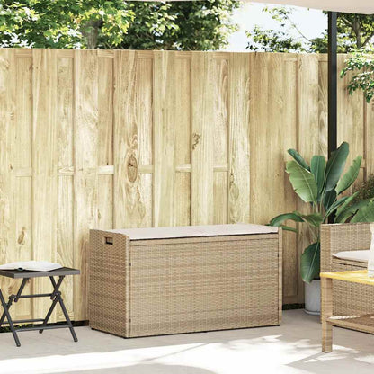 Opbergbank met kussen voor buiten 100 cm poly rattan beige