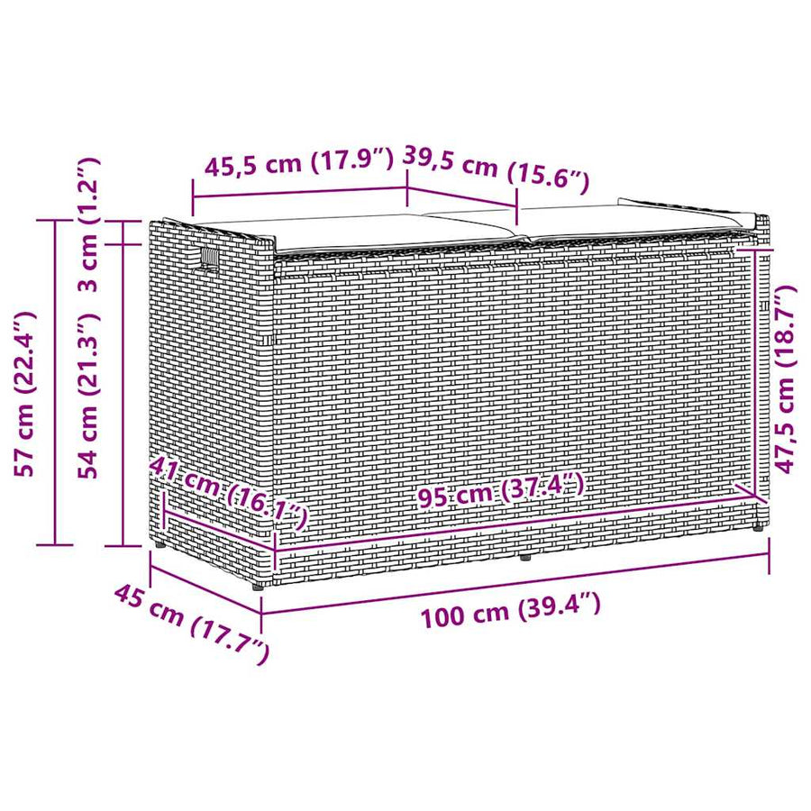 Opbergbank met kussen voor buiten 100 cm poly rattan beige