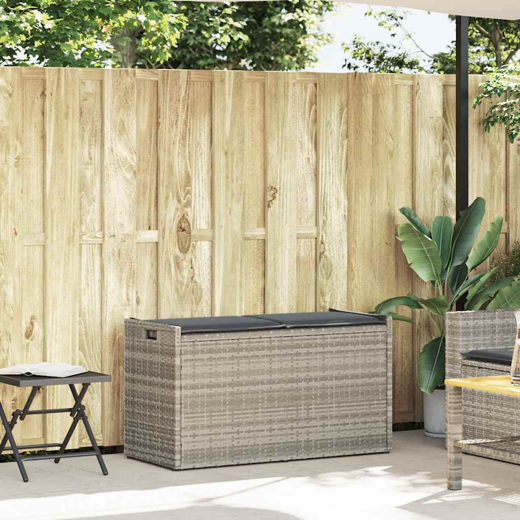 Opbergbank met kussen voor buiten 100 cm poly rattan lichtgrijs