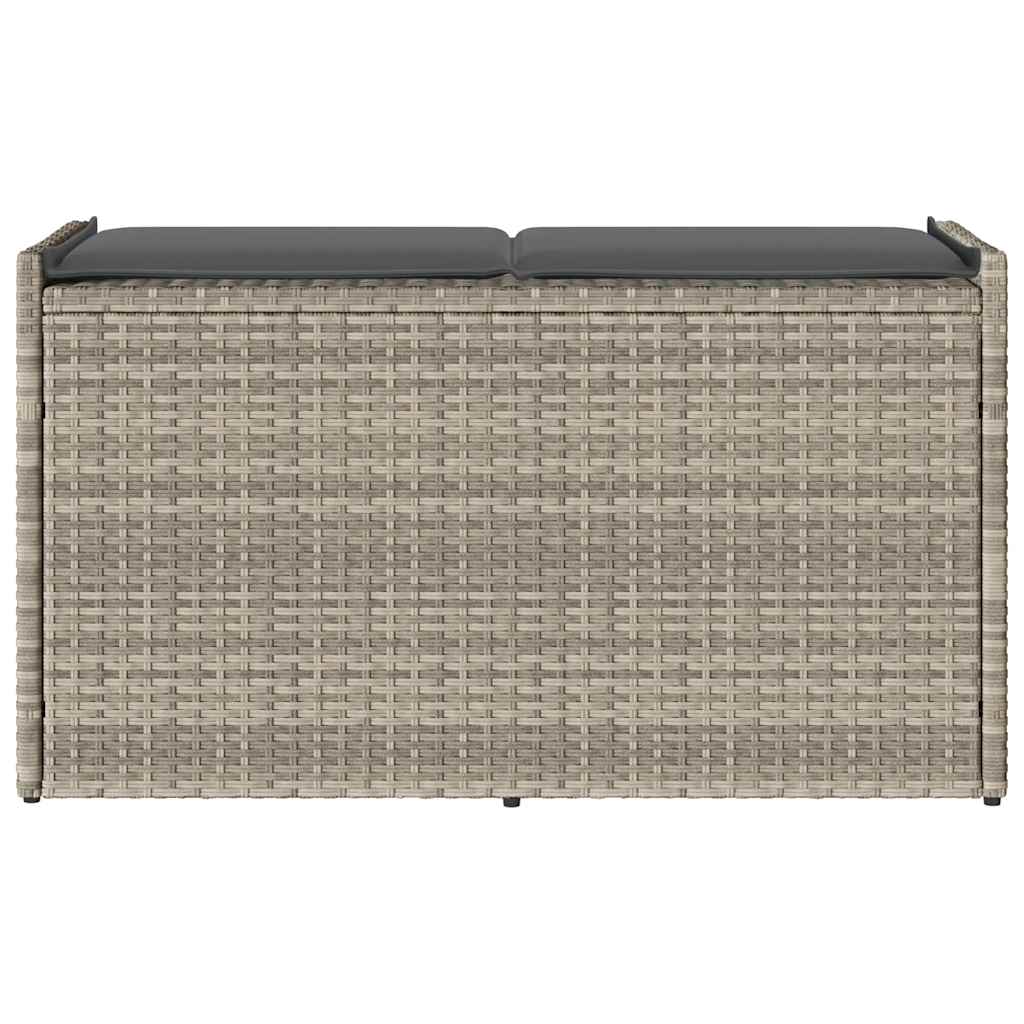 Opbergbank met kussen voor buiten 100 cm poly rattan lichtgrijs
