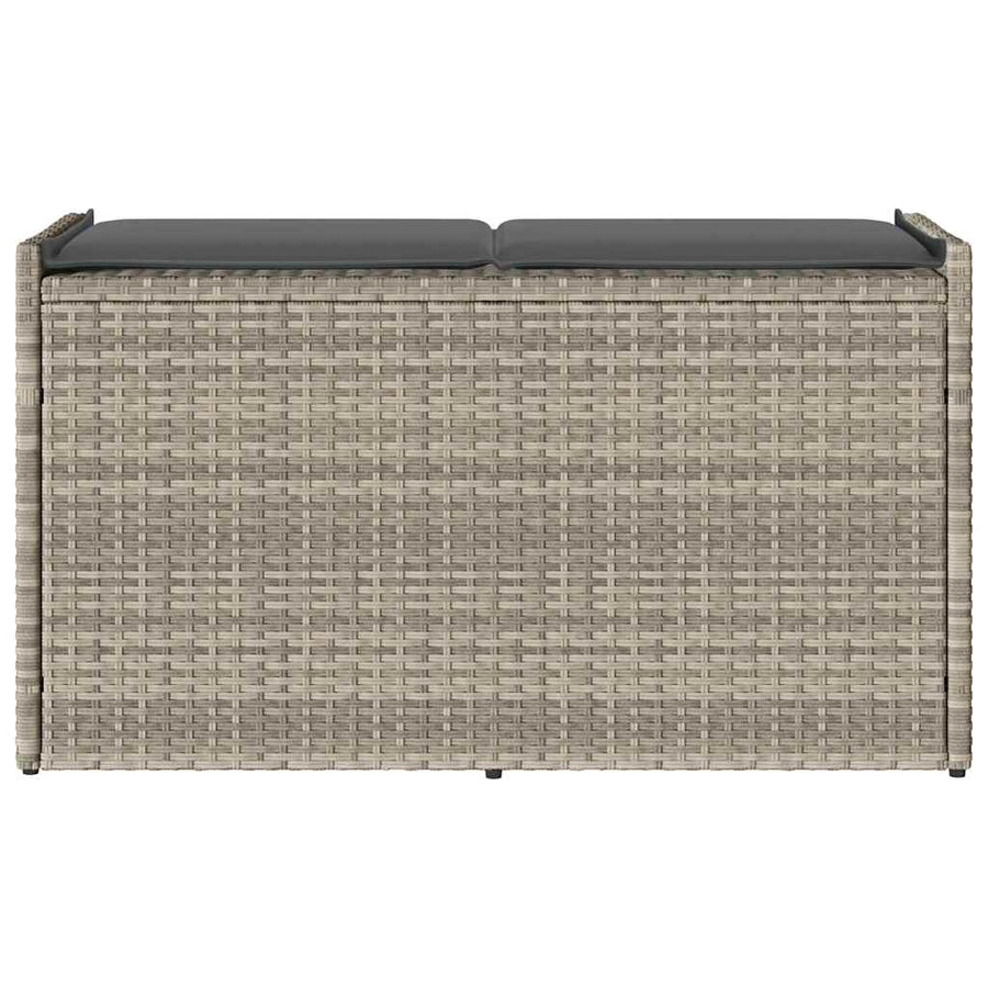 Opbergbank met kussen voor buiten 100 cm poly rattan lichtgrijs