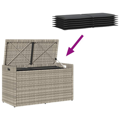 Opbergbank met kussen voor buiten 100 cm poly rattan lichtgrijs