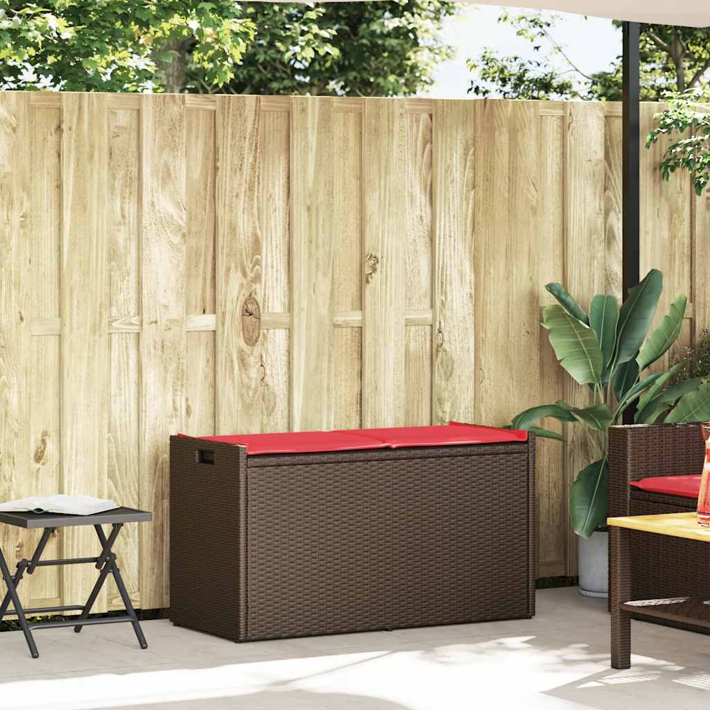 Opbergbank met kussen voor buiten 100 cm poly rattan bruin