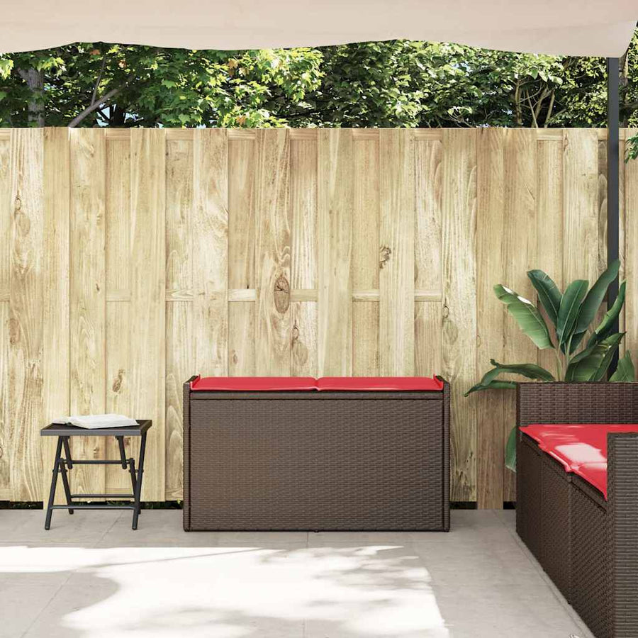 Opbergbank met kussen voor buiten 100 cm poly rattan bruin