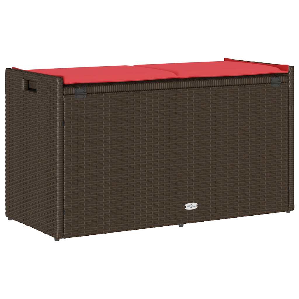 Opbergbank met kussen voor buiten 100 cm poly rattan bruin