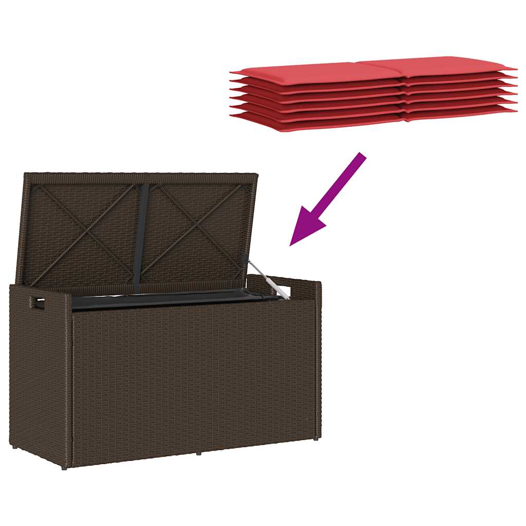 Opbergbank met kussen voor buiten 100 cm poly rattan bruin