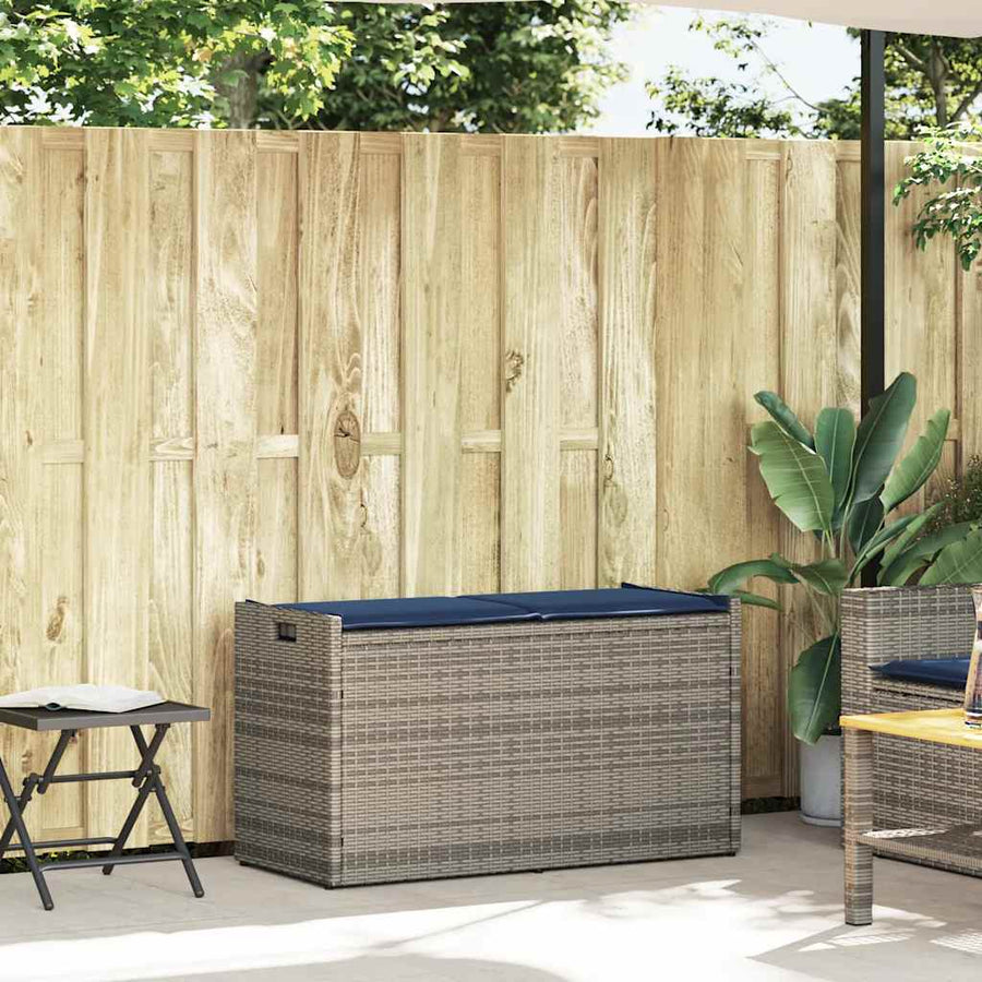 Opbergbank met kussen voor buiten 100 cm poly rattan grijs