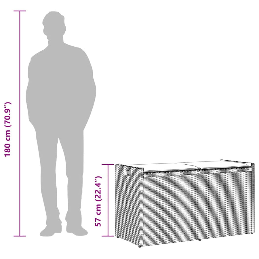 Opbergbank met kussen voor buiten 100 cm poly rattan grijs