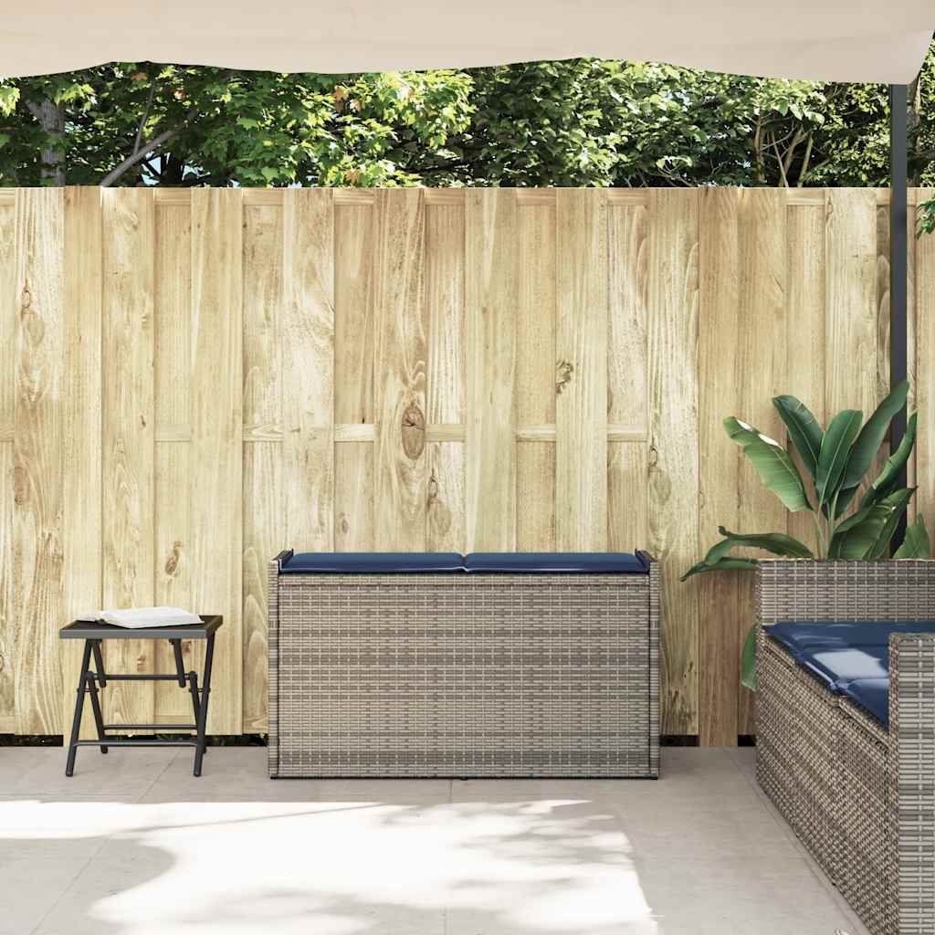 Opbergbank met kussen voor buiten 100 cm poly rattan grijs