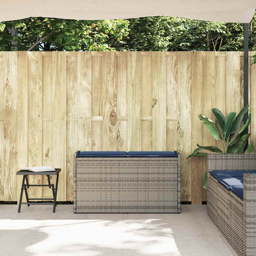 Opbergbank met kussen voor buiten 100 cm poly rattan grijs