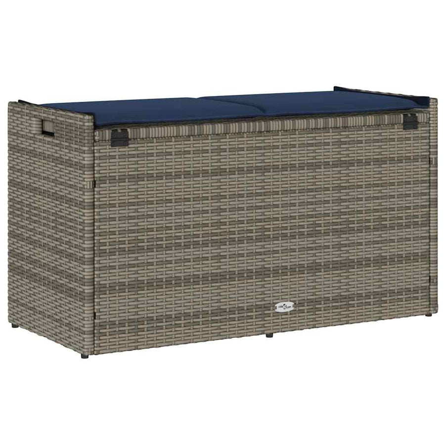 Opbergbank met kussen voor buiten 100 cm poly rattan grijs