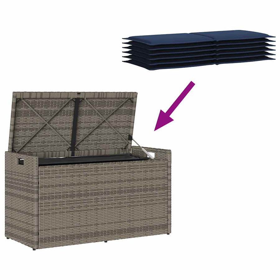 Opbergbank met kussen voor buiten 100 cm poly rattan grijs