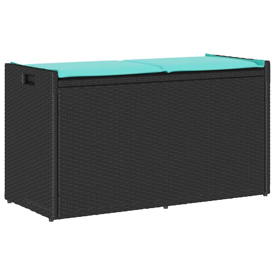 Opbergbank met kussen voor buiten 100 cm poly rattan zwart