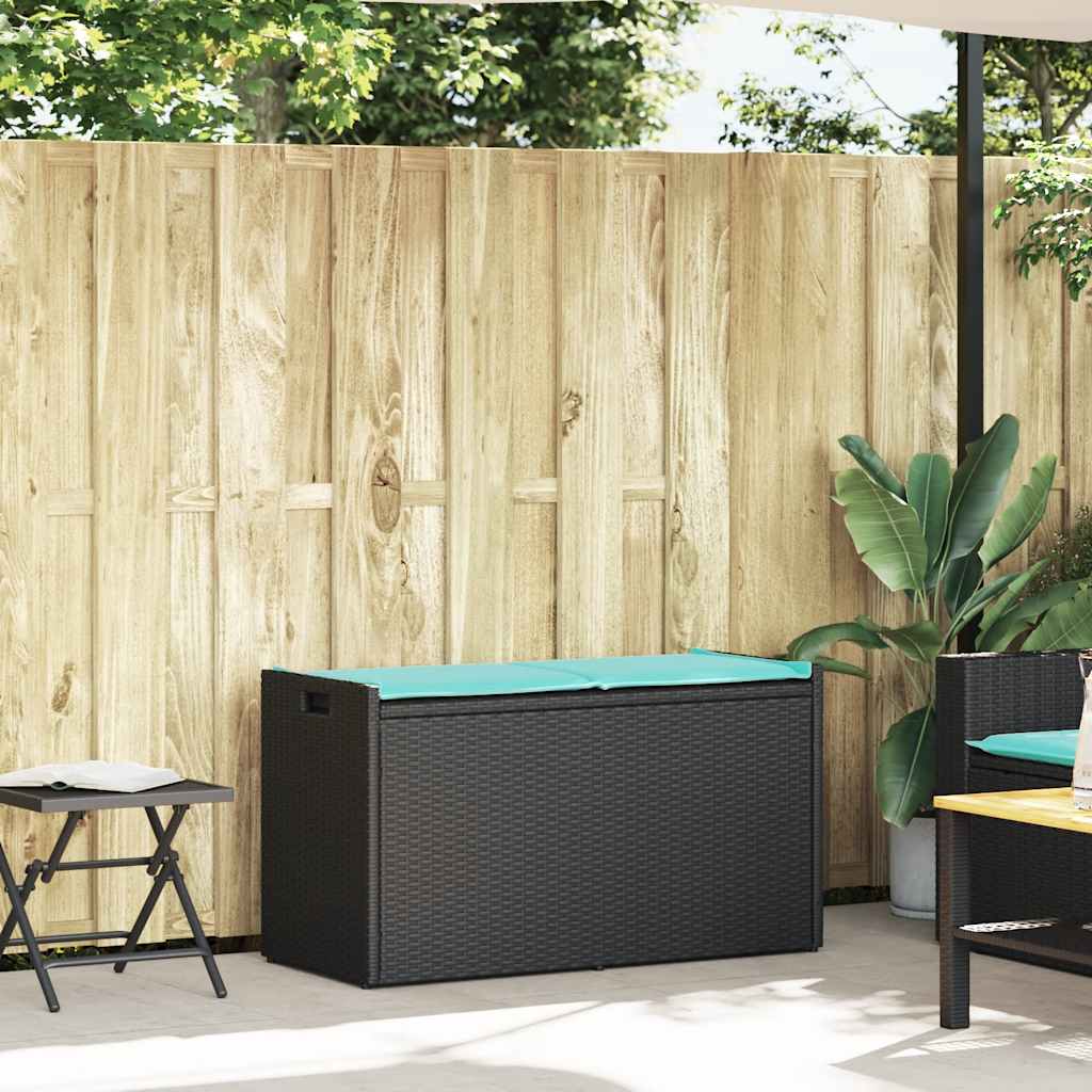 Opbergbank met kussen voor buiten 100 cm poly rattan zwart