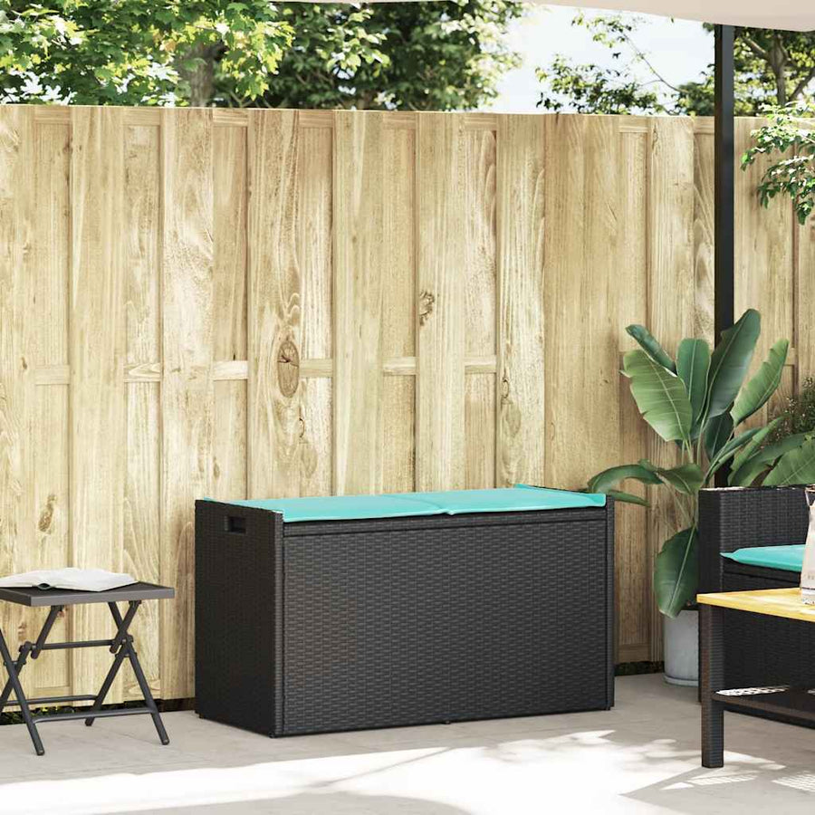 Opbergbank met kussen voor buiten 100 cm poly rattan zwart