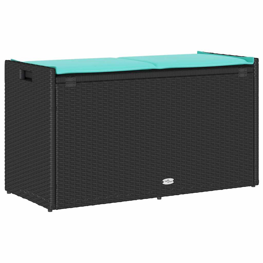 Opbergbank met kussen voor buiten 100 cm poly rattan zwart