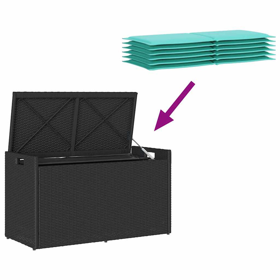 Opbergbank met kussen voor buiten 100 cm poly rattan zwart