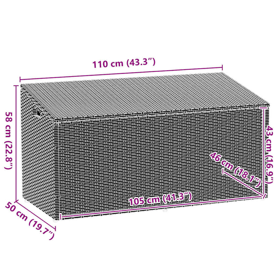 Tuinbox 110x50x58 cm poly rattan grijs