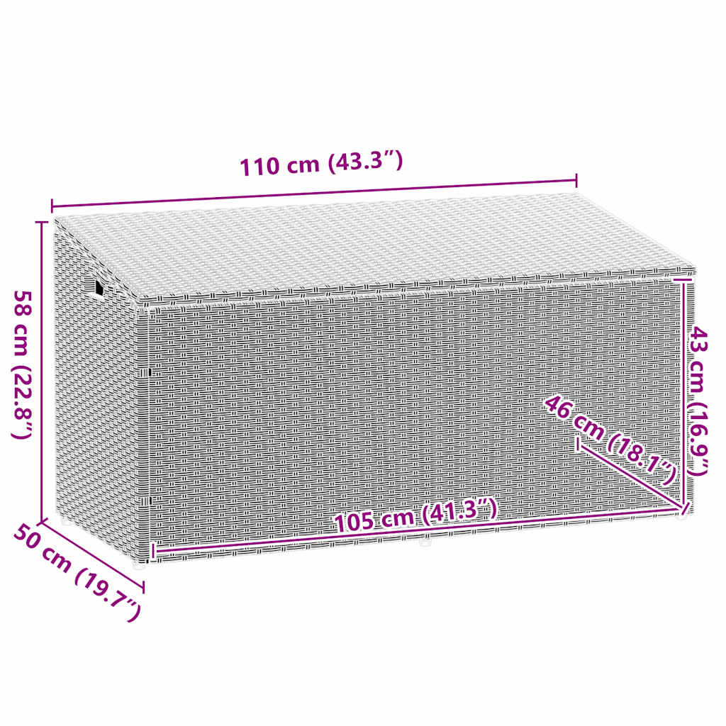 Tuinbox 110x50x58 cm poly rattan lichtgrijs
