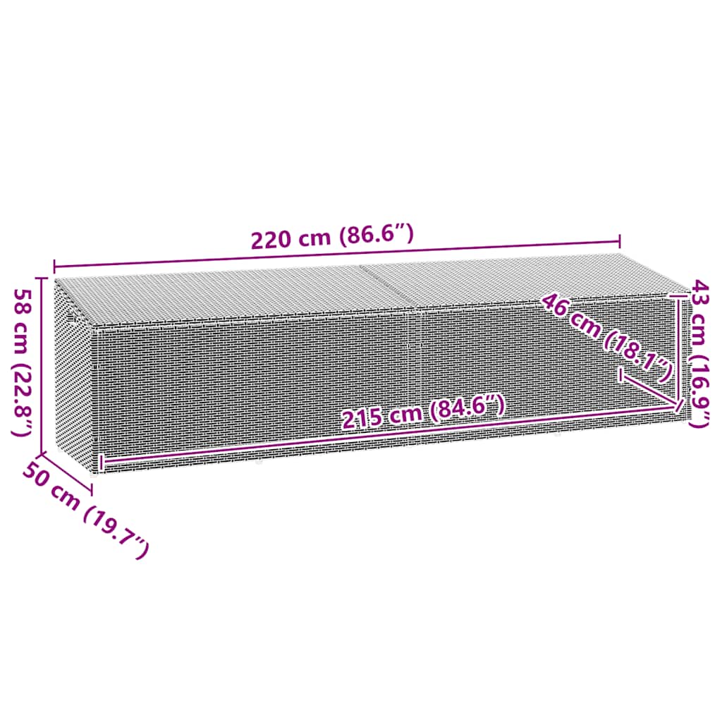 Tuinbox Poly Rattan 220 x 50 x 58 cm Zwart