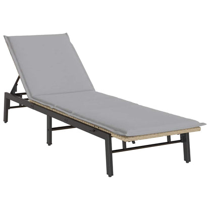 Ligstoel Met Kussen Polyrotan Beige