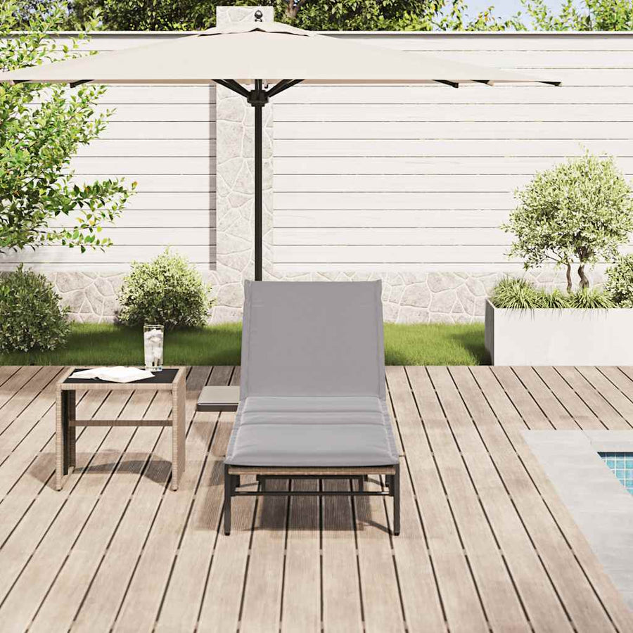 Ligstoel Met Kussen Polyrotan Beige