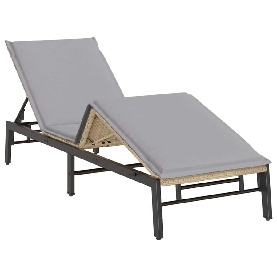 Ligstoel Met Kussen Polyrotan Beige