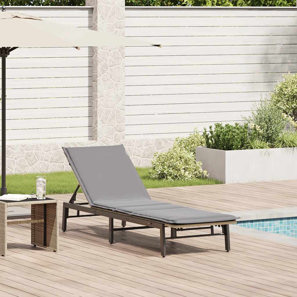 Ligstoel Met Kussen Polyrotan Beige