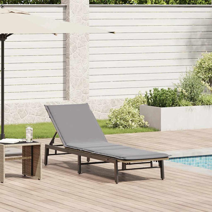 Ligstoel Met Kussen Polyrotan Beige