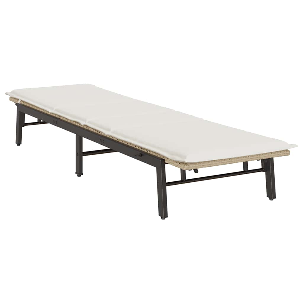 Ligstoel met kussen beige polyrotan
