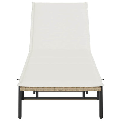 Ligstoel met kussen beige polyrotan