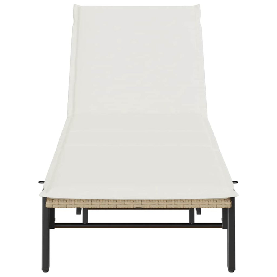 Ligstoel met kussen beige polyrotan