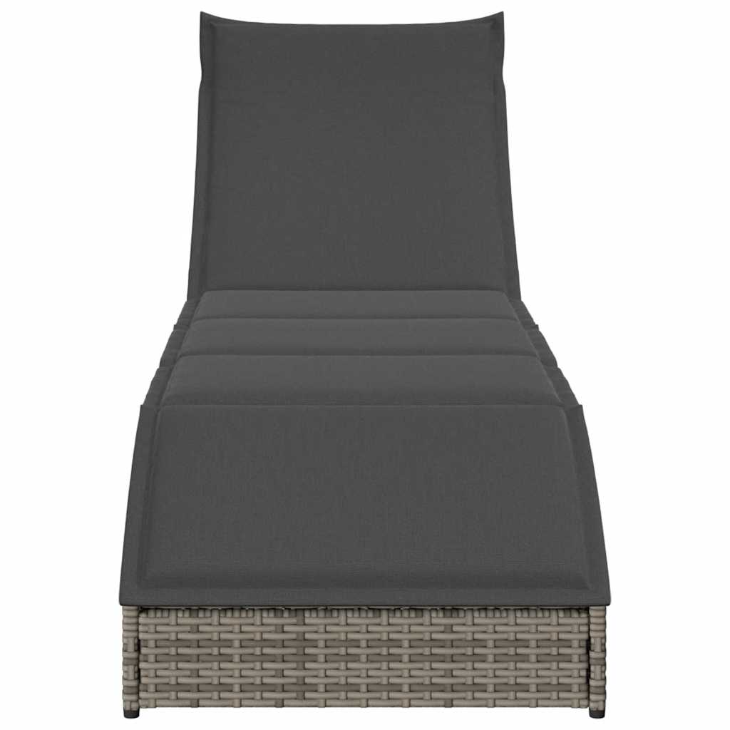 Ligstoel inklapbaar met kussen opbergruimte poly rattan grijs