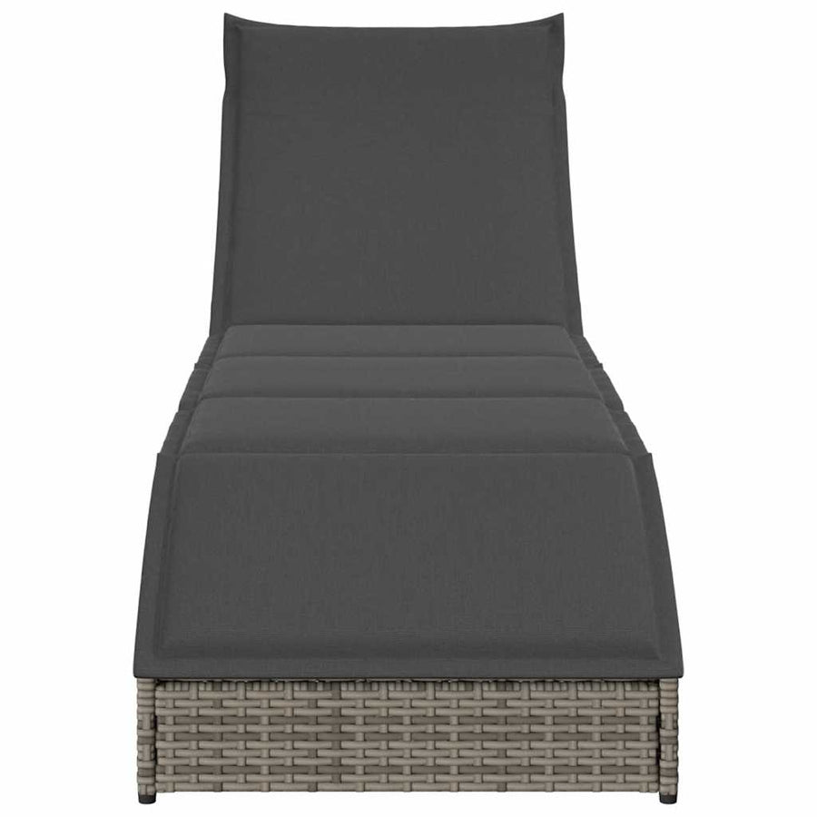 Ligstoel inklapbaar met kussen opbergruimte poly rattan grijs