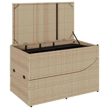 Ligstoel inklapbaar met kussen opbergruimte poly rattan beige