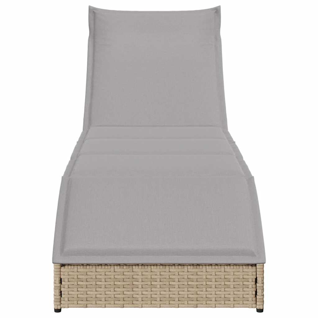 Ligstoel inklapbaar met kussen opbergruimte poly rattan beige