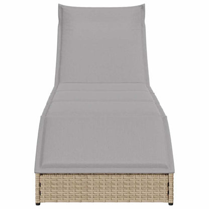 Ligstoel inklapbaar met kussen opbergruimte poly rattan beige