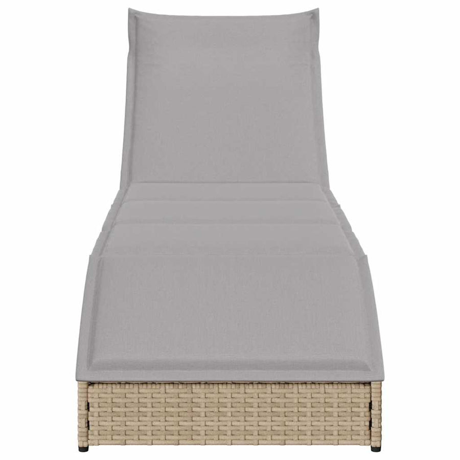 Ligstoel inklapbaar met kussen opbergruimte poly rattan beige