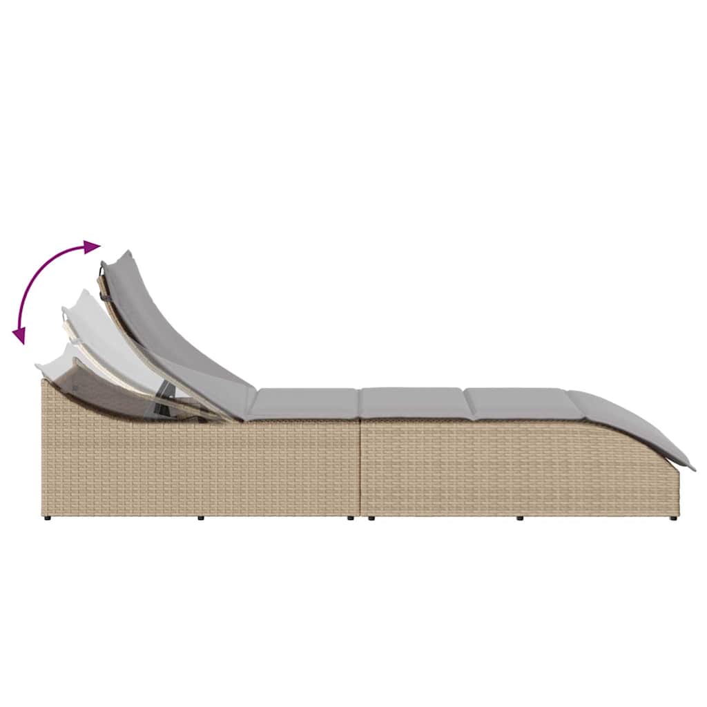 Ligstoel inklapbaar met kussen opbergruimte poly rattan beige
