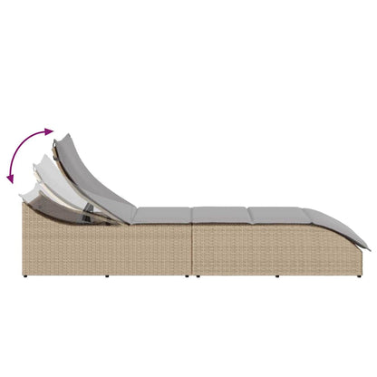 Ligstoel inklapbaar met kussen opbergruimte poly rattan beige
