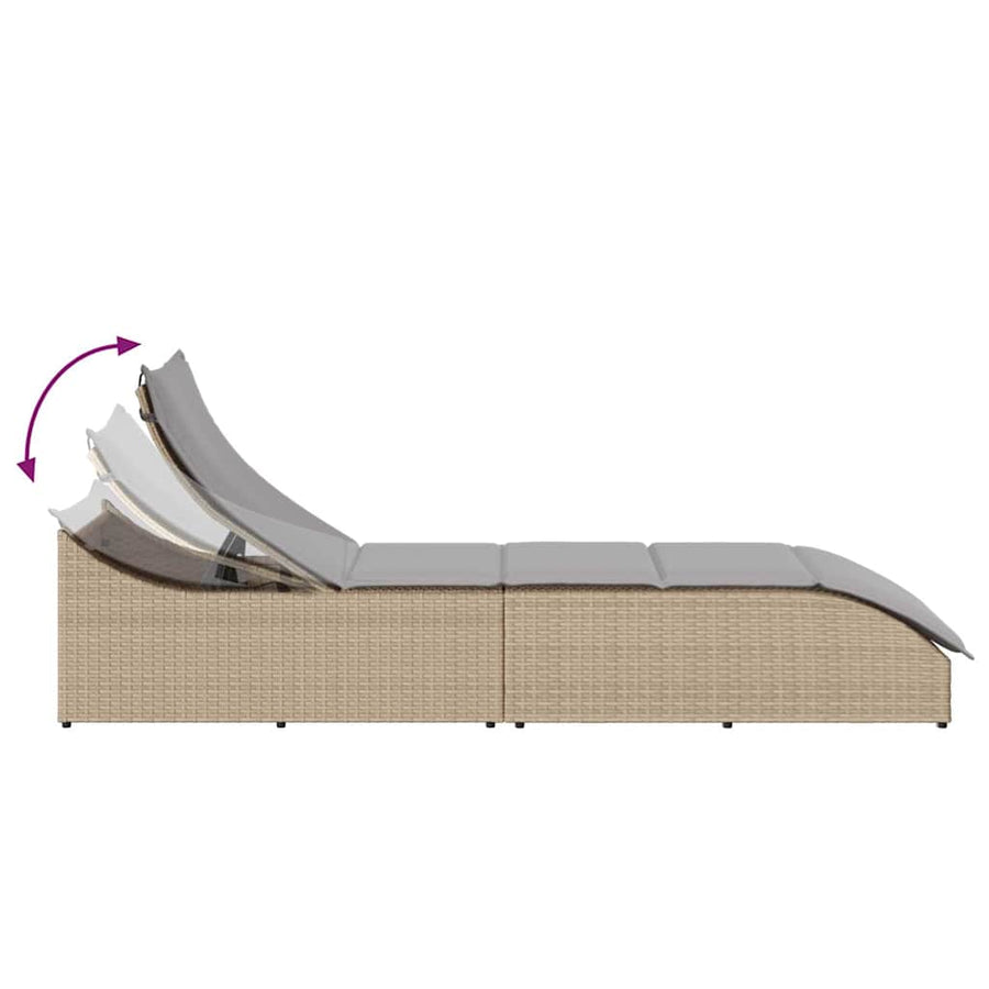 Ligstoel inklapbaar met kussen opbergruimte poly rattan beige