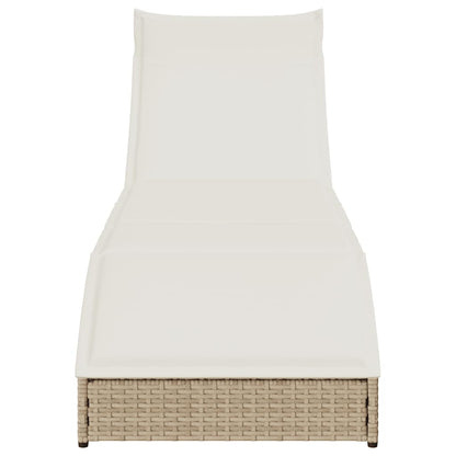 Ligstoel inklapbaar met kussen opbergruimte poly rattan beige