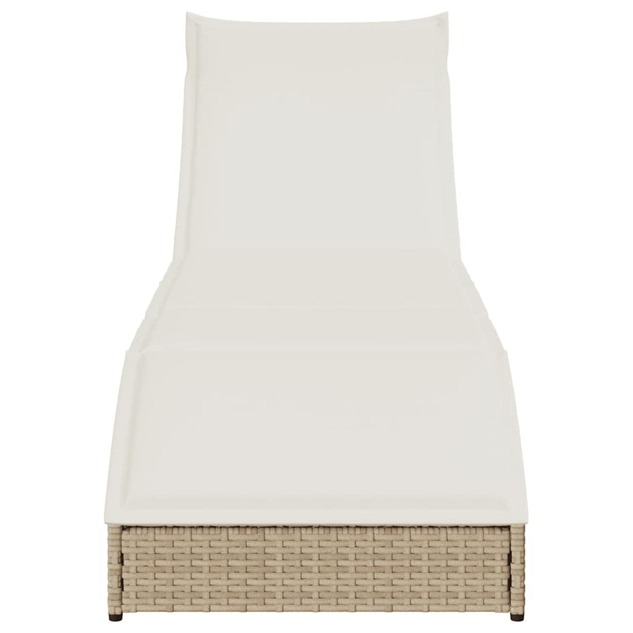 Ligstoel inklapbaar met kussen opbergruimte poly rattan beige