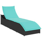 Foldable sun lounger with cushion storage poly rattan black