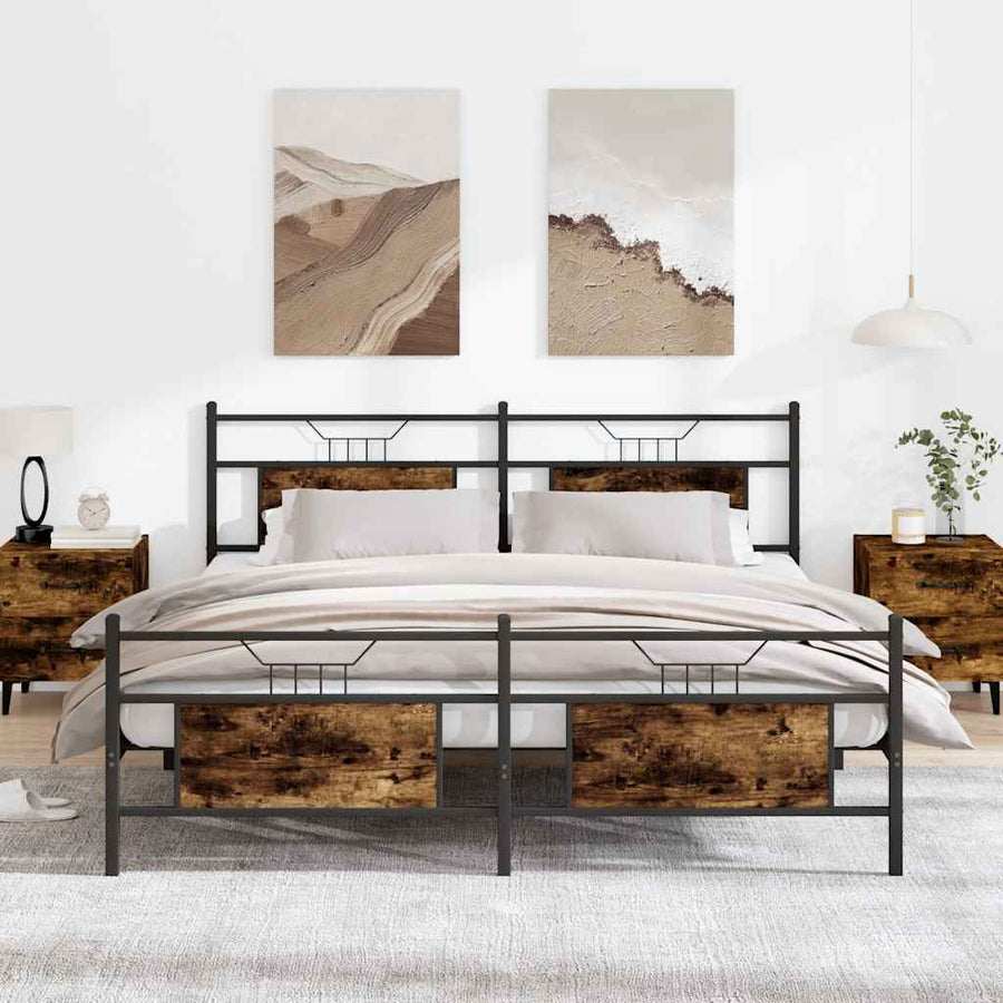 Bedframe zonder matras metaal gerookt eikenkleurig 160x200 cm